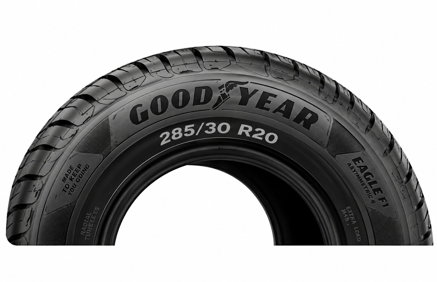 Tyre sidewall showing the size marking